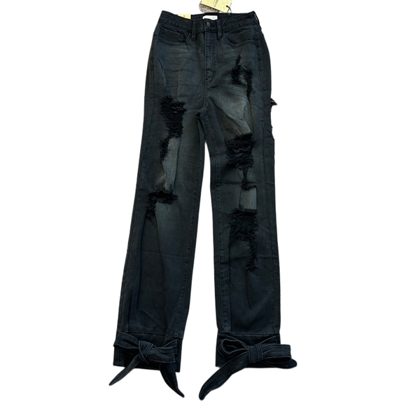 Loverly Fit Denim - Loverly Fit Black Distressed High Rise Tie Cuff Denim Jeans NWT Size 9